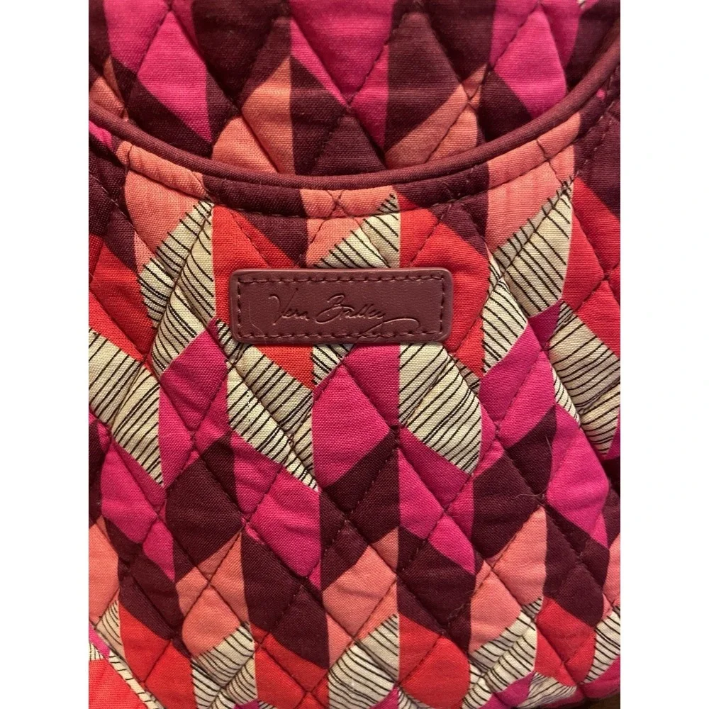 Quilted Multi-Color Geo Pattern Tote Bag - Pink/Red